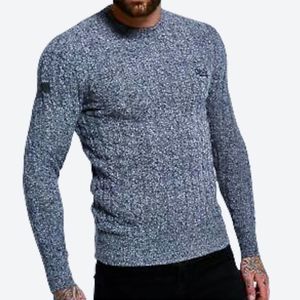 SUPER DRY Men’s Navy Marine Twist Blue Marled Long Sleeve Sweater